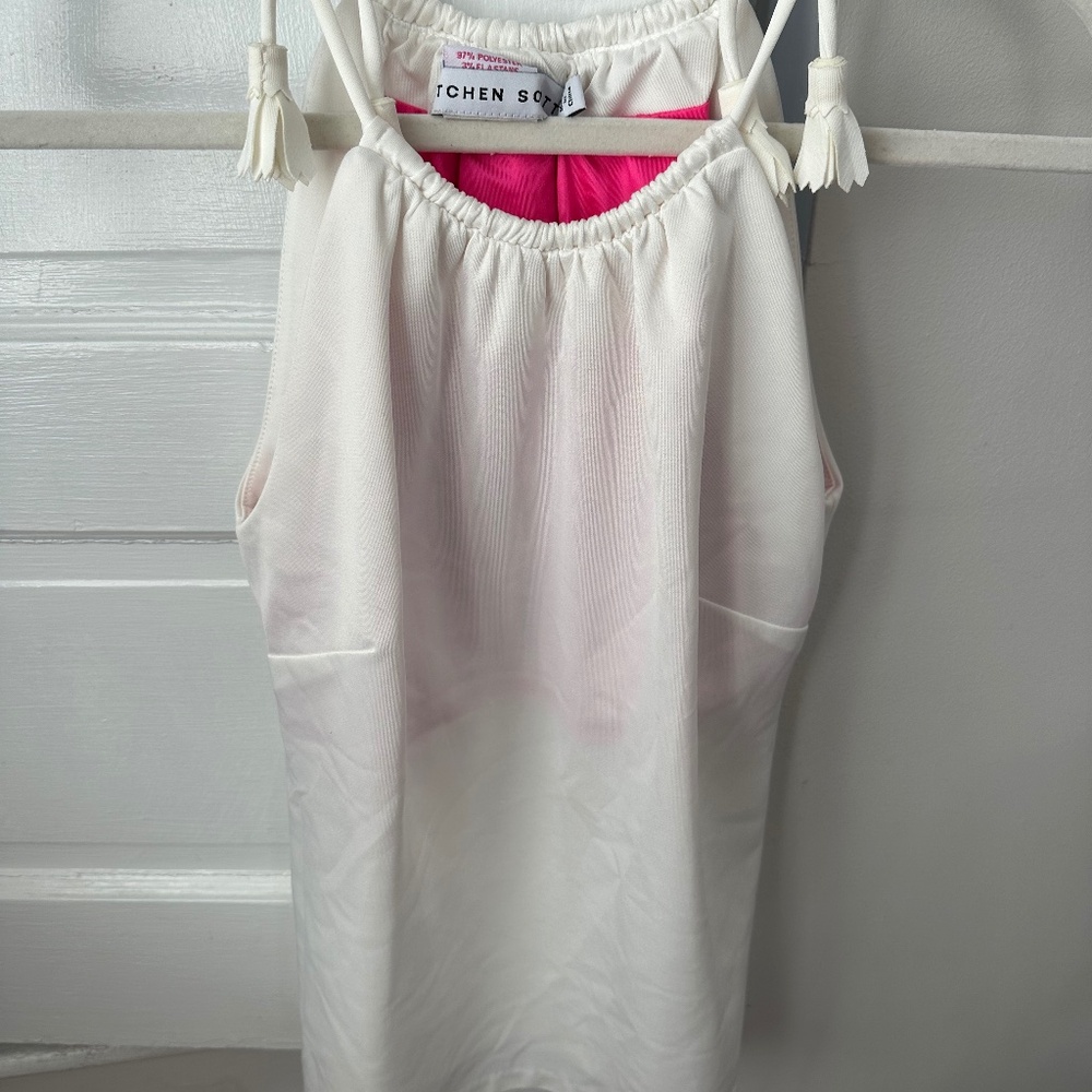 Gretchen Scott White lined in bright pink Tassel Halter Tank Top - Small